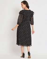 Stylish Black Georgette Floral Printed Fit And Flare Dress For Women-thumb4