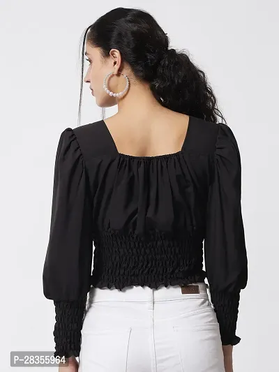 Stylish Black Crepe Solid Crop Top For Women-thumb4