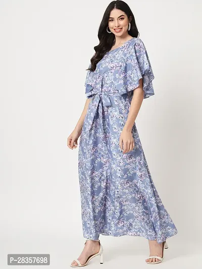Stylish Blue Crepe Printed  Dress For Women