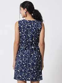 Stylish Navy Blue Crepe Printed A-Line Dress For Women-thumb3