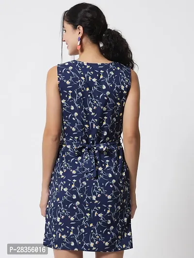 Stylish Navy Blue Crepe Printed A-Line Dress For Women-thumb4
