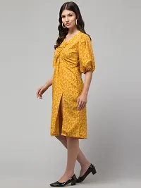 Stylish Mustard Crepe Printed Fit And Flare Dress For Women-thumb2