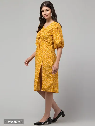 Stylish Mustard Crepe Printed Fit And Flare Dress For Women-thumb3
