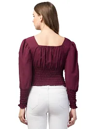 Stylish Maroon Crepe Solid Crop Top For Women-thumb3