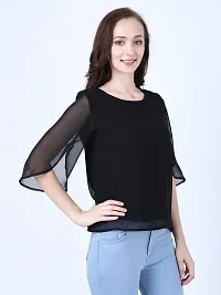 Stylish Black Georgette Solid Crop Top For Women-thumb2