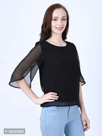 Stylish Black Georgette Solid Crop Top For Women-thumb3