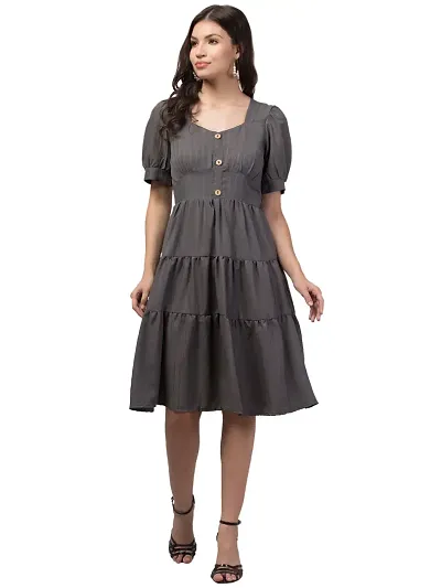 Stylish Polycotton Solid Fit And Flare Dress For Women