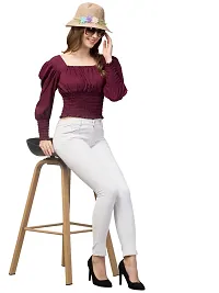 Stylish Maroon Crepe Solid Crop Top For Women-thumb2