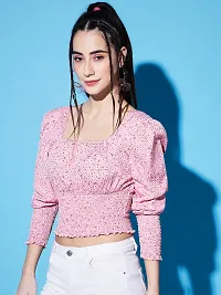 Stylish Pink Crepe Solid Crop Top For Women-thumb1