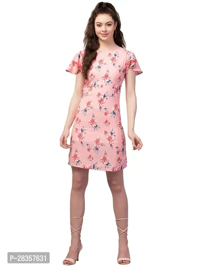 Stylish Pink Crepe Printed  Dress For Women