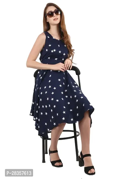 Stylish Blue crepe Polka Dot Print  Dress For Women-thumb5
