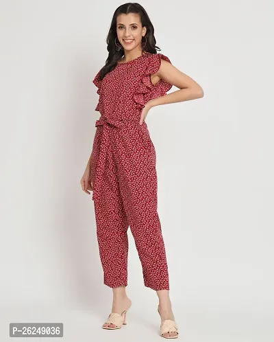 Stylish Maroon Crepe Printed Basic Jumpsuit For Women-thumb3