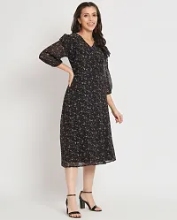 Stylish Black Georgette Floral Printed Fit And Flare Dress For Women-thumb3