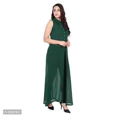Stylish Green Georgette Solid  Dress For Women-thumb2