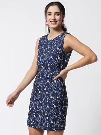 Stylish Navy Blue Crepe Printed A-Line Dress For Women-thumb1