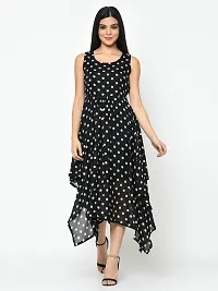 Stylish Black Georgette Polka Dot Print  Dress For Women-thumb1