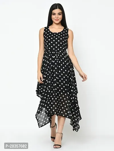 Stylish Black Georgette Polka Dot Print  Dress For Women-thumb2