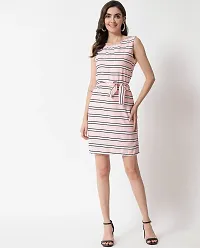Stylish Pink Crepe Striped A-Line Dress For Women-thumb1