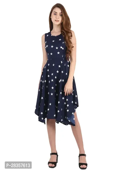 Stylish Blue crepe Polka Dot Print  Dress For Women-thumb0