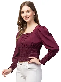 Stylish Maroon Crepe Solid Crop Top For Women-thumb4