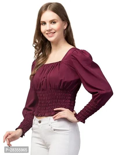 Stylish Maroon Crepe Solid Crop Top For Women-thumb5