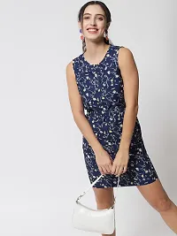 Stylish Navy Blue Crepe Printed A-Line Dress For Women-thumb4