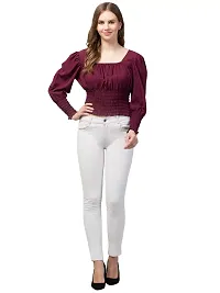 Stylish Maroon Crepe Solid Crop Top For Women-thumb1