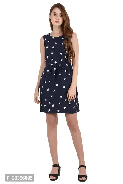 Stylish Navy Blue Crepe Printed A-Line Dress For Women-thumb0