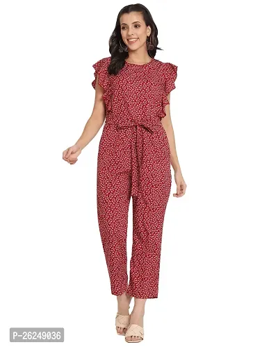 Stylish Maroon Crepe Printed Basic Jumpsuit For Women-thumb0