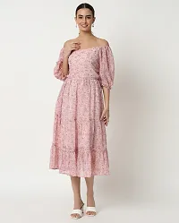 Stylish Pink Georgette Printed Fit And Flare Dress For Women-thumb1
