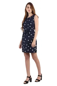 Stylish Navy Blue Crepe Printed A-Line Dress For Women-thumb2