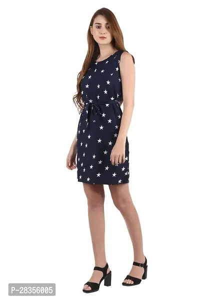 Stylish Navy Blue Crepe Printed A-Line Dress For Women-thumb3