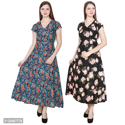 Stylish Multicoloured Crepe Dress For Women Pack Of 2