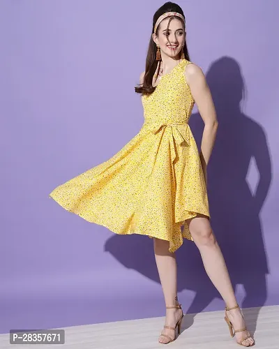 Stylish Yellow Crepe Printed  Dress For Women