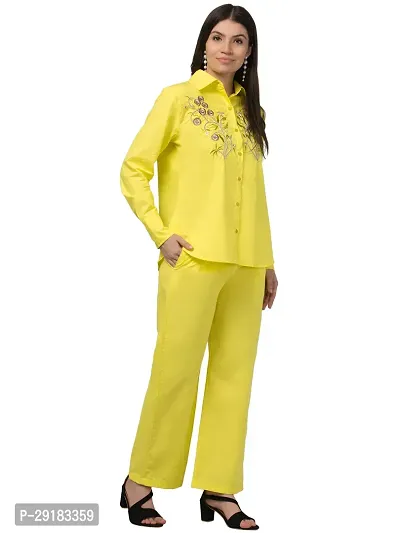 Stylish Yellow Cotton Embroidered Co-Ords Sets For Women-thumb5