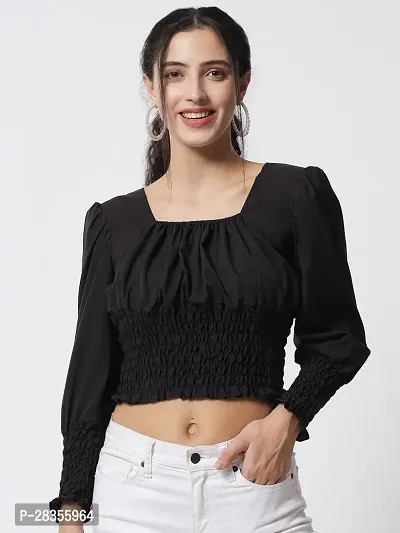 Stylish Black Crepe Solid Crop Top For Women-thumb0