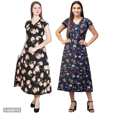 Stylish Multicoloured Crepe Dress For Women Pack Of 2
