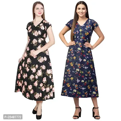 Stylish Multicoloured Crepe Dress For Women Pack Of 2-thumb0