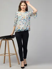 Women Blue Color Floral Print Round Neck Casual Top-thumb3