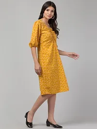 Stylish Mustard Crepe Printed Fit And Flare Dress For Women-thumb3