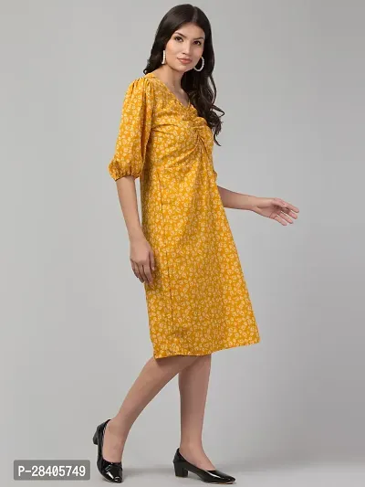 Stylish Mustard Crepe Printed Fit And Flare Dress For Women-thumb4