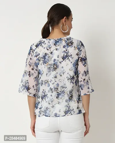 Elegant White Georgette Floral Print Regular Length Top For Women-thumb5