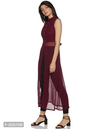 Stylish Maroon Georgette Solid  Dress For Women-thumb2