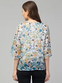 Women Blue Color Floral Print Round Neck Casual Top-thumb2