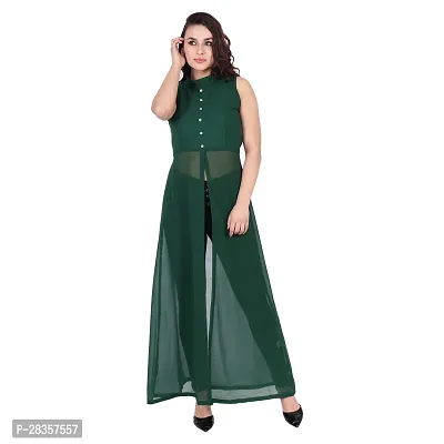 Stylish Green Georgette Solid  Dress For Women-thumb0