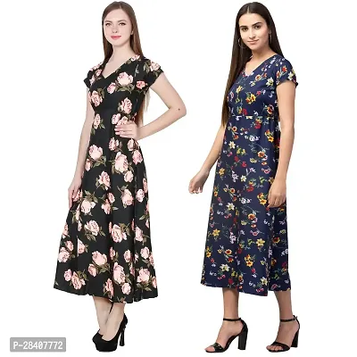 Stylish Multicoloured Crepe Dress For Women Pack Of 2-thumb2