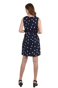 Stylish Navy Blue Crepe Printed A-Line Dress For Women-thumb3