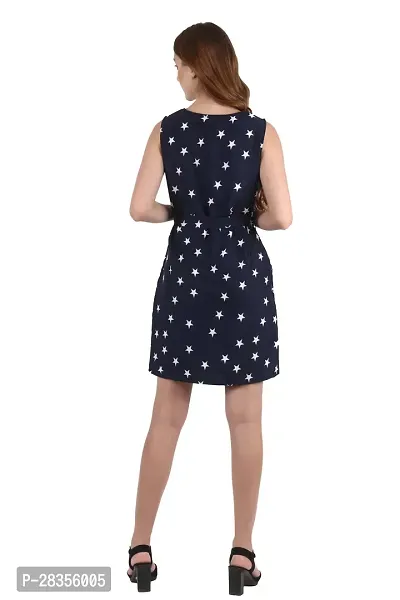 Stylish Navy Blue Crepe Printed A-Line Dress For Women-thumb4