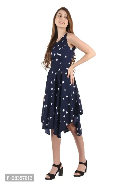 Stylish Blue crepe Polka Dot Print  Dress For Women-thumb3