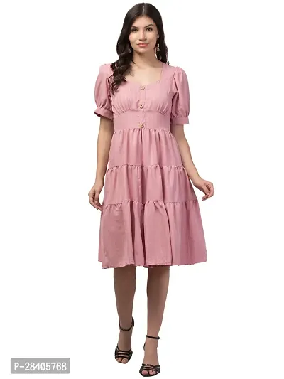 Stylish Pink Polycotton Solid Fit And Flare Dress For Women-thumb0